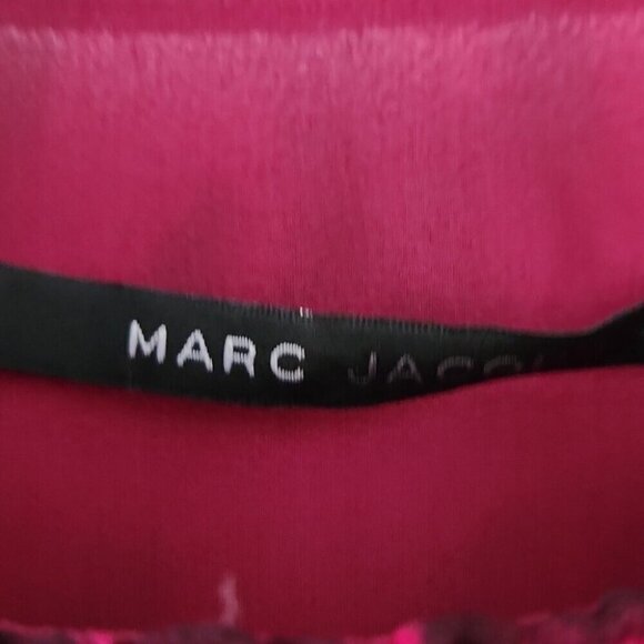 MARC JACOBS | 100% SILK dress Floral Sheer Sleeves Magenta Pink Blue Roses Sz 6 - Picture 4 of 6